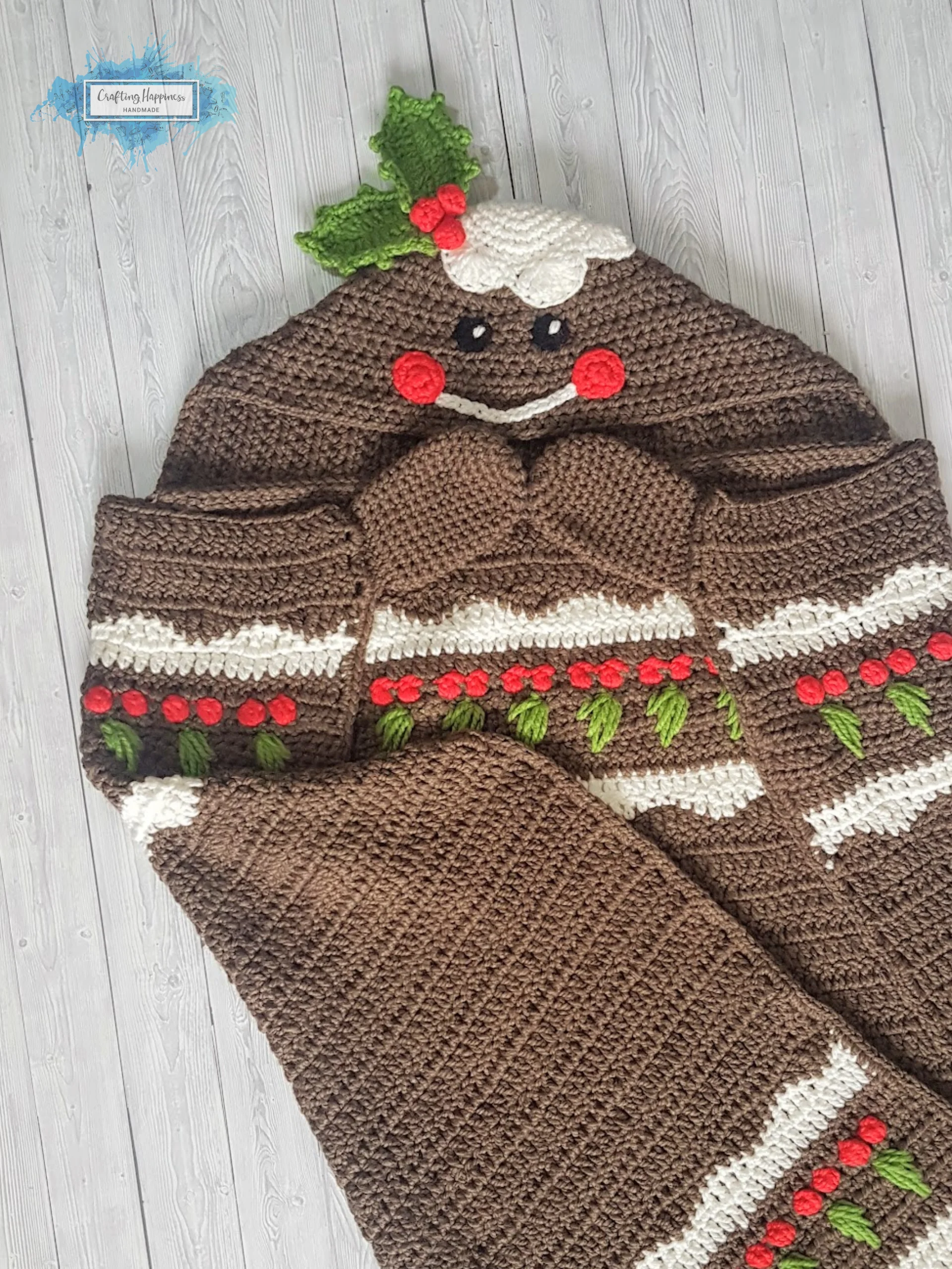 Christmas Pudding Crochet Hooded Blanket Pattern, Adult & Child (PDF Pattern) product image (1)