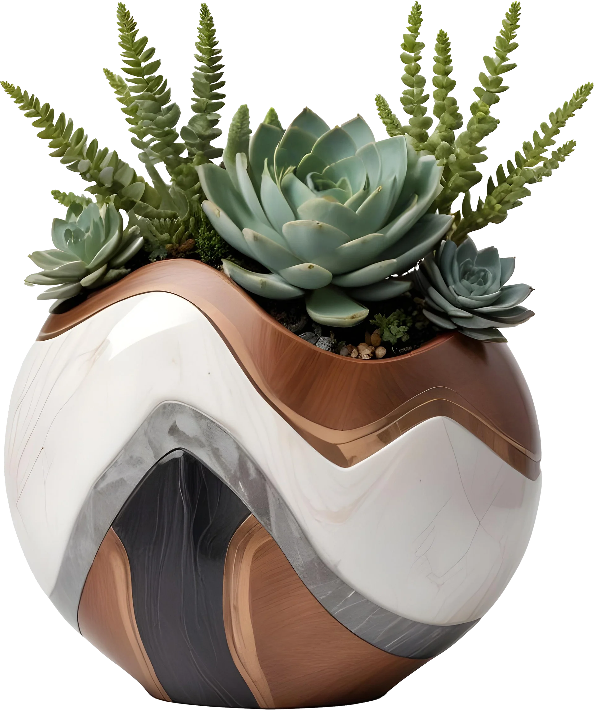 Earthly Symphony – Wave-Patterned Succulent Vase PNG product image (1)