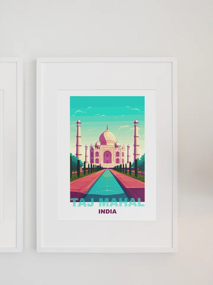 Sunrise at Taj Mahal Poster, Vibrant Agra India Landmark Art, Architectural Wonder Illustration, Cultural Heritage Wall Decor, Travel product image (1)