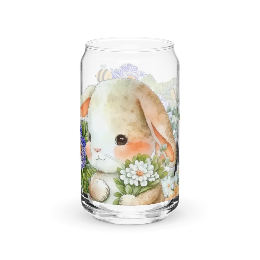 Garden Whispers: Bunny and the Primula Zebra Blues | 16oz Glass Can | Nature-Inspired Drinkware product image (9)