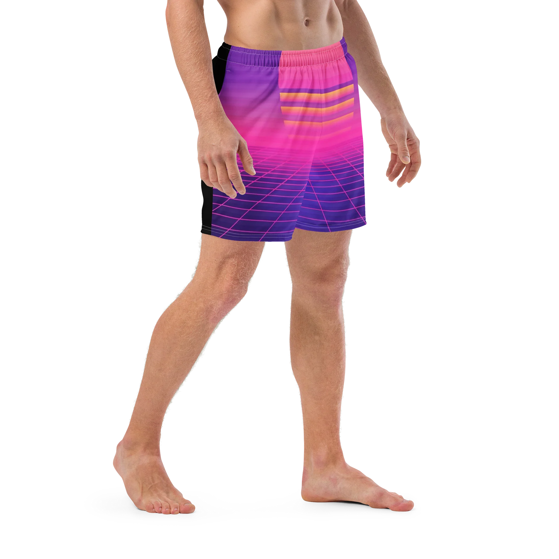 SUNSET SYNTHWAVE GRID SURFBOARD SHORT SWIM TRUNKS product image (6)