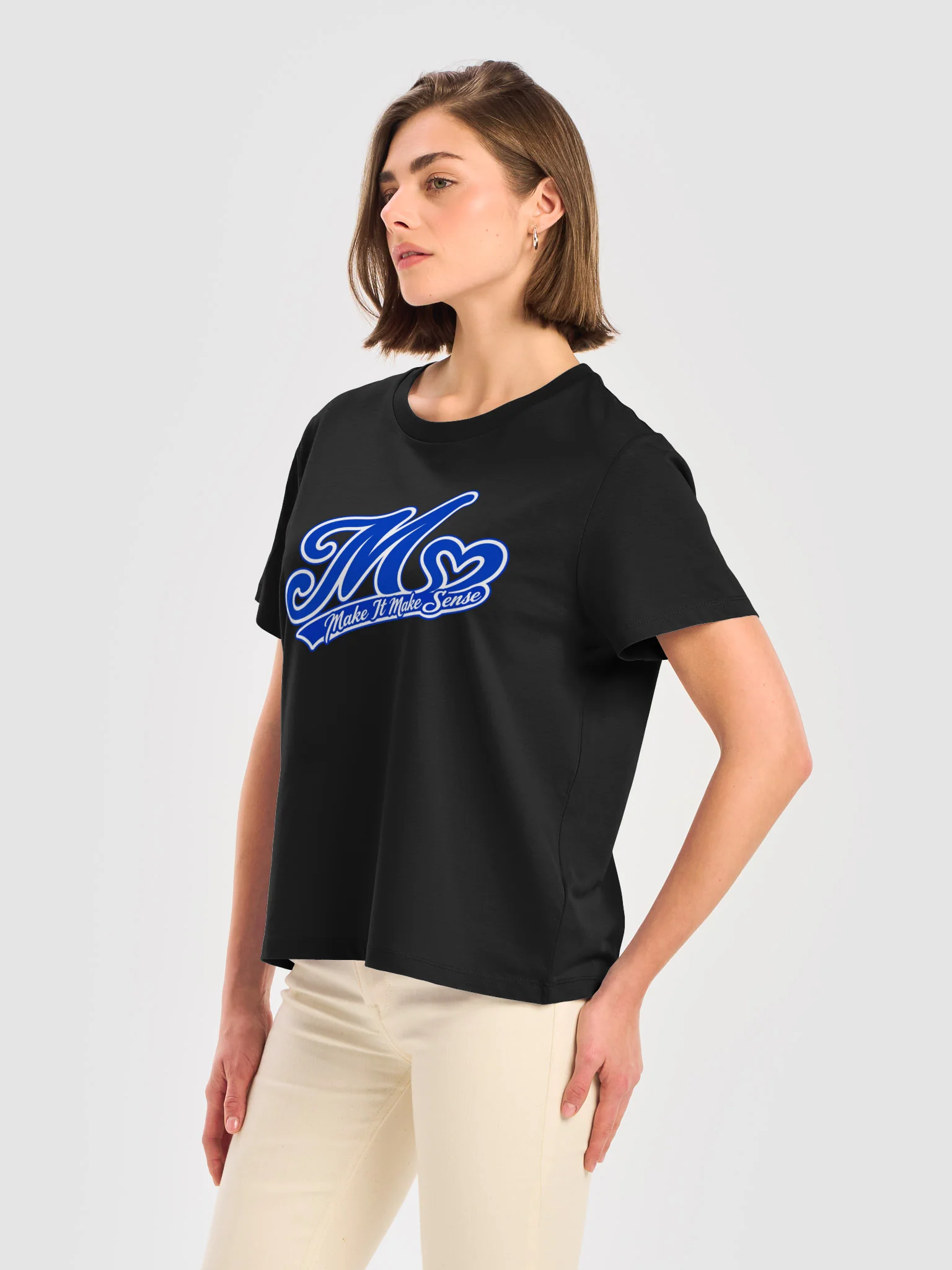 Make It Make Sense Women’s Blue M Heart Logo T-Shirt product image (37)