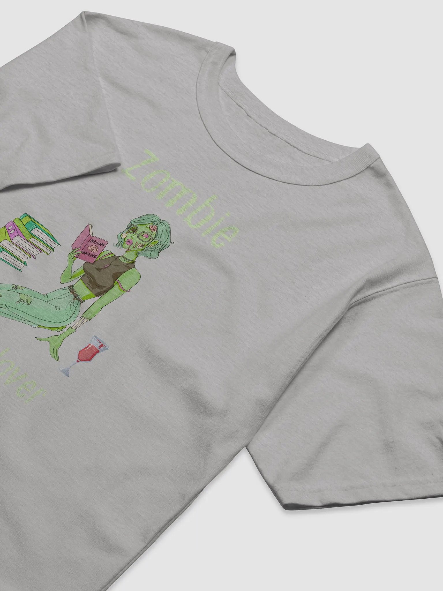Zombie Book Lover Relaxed Grey T-shirt product image (3)