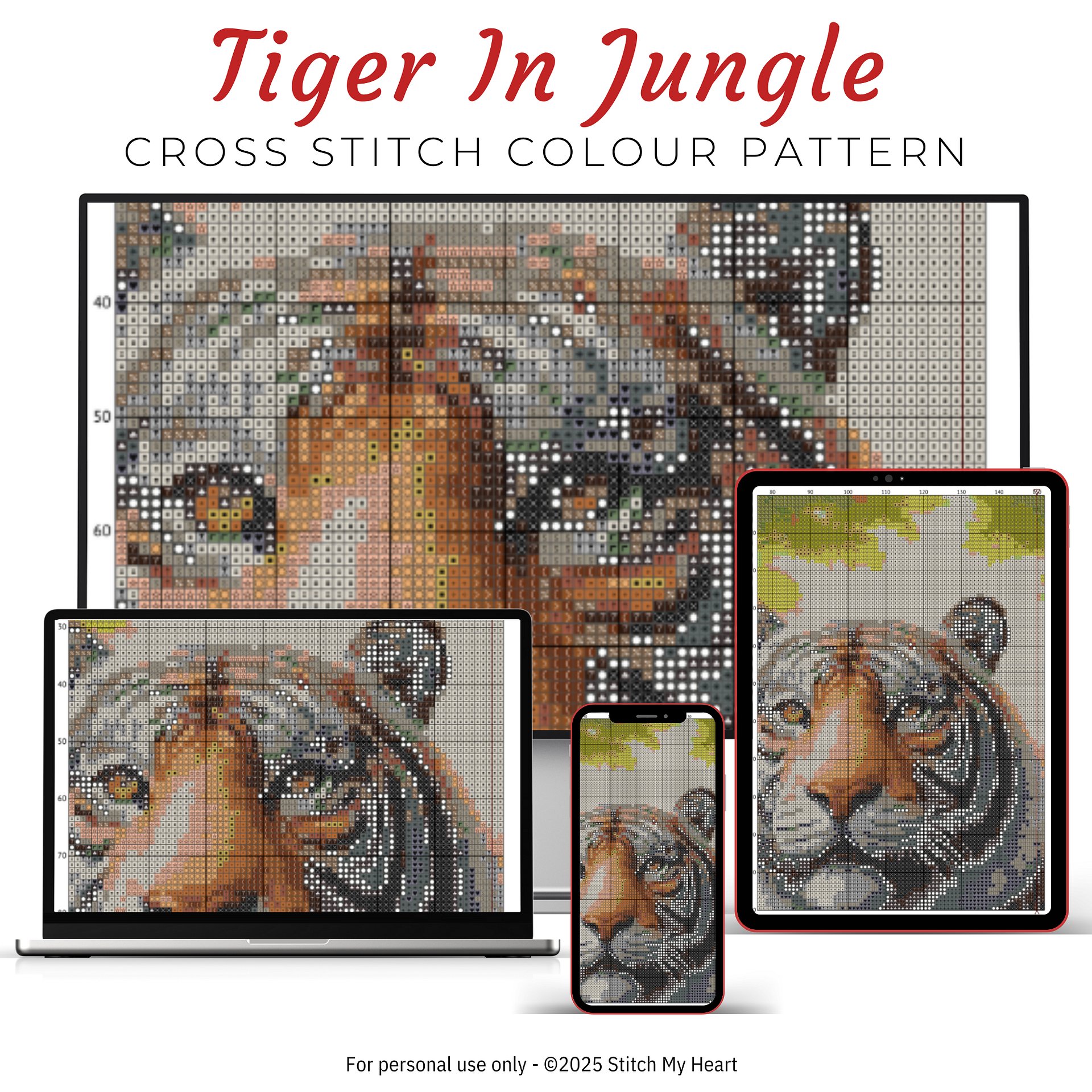 Tiger in the Jungle Cross Stitch Pattern product image (3)
