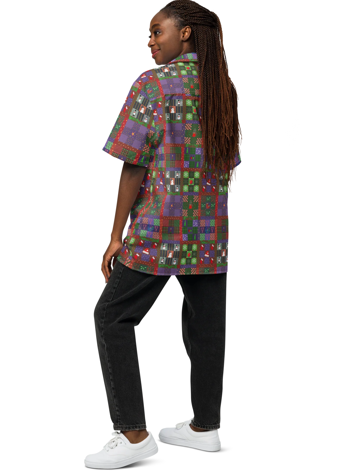 Christmas Patchwork Oversized Button Down Shirt product image (7)