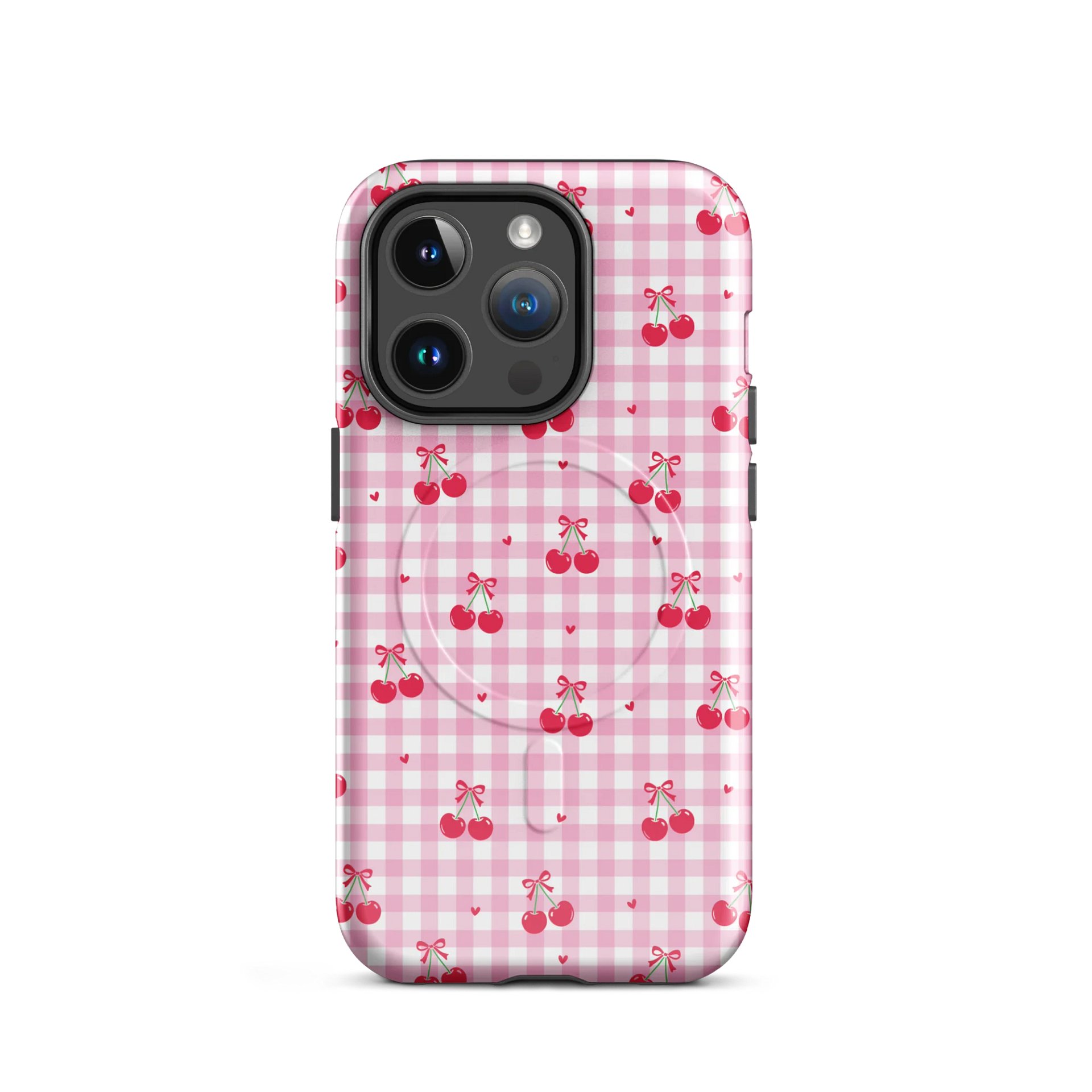 Cherries and Plaid Dreams Tough Magnetic MagSafe® iPhone® 14, iPhone 15, iPhone 16, iPhone 17, Pro, Pro Max, Plus Cases. product image (2)