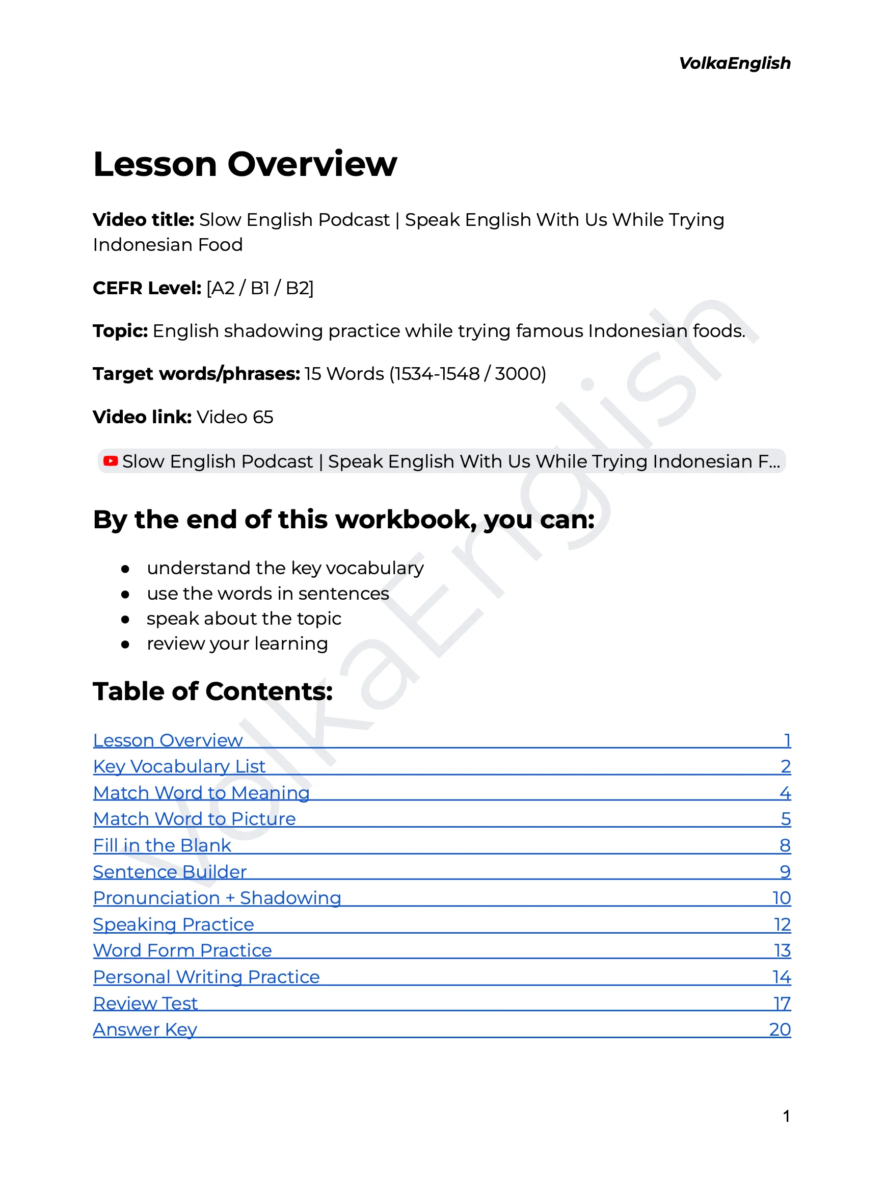 Slow English Podcast | Speak English With Us While Trying Indonesian Food - Video 65 Study Pack product image (2)