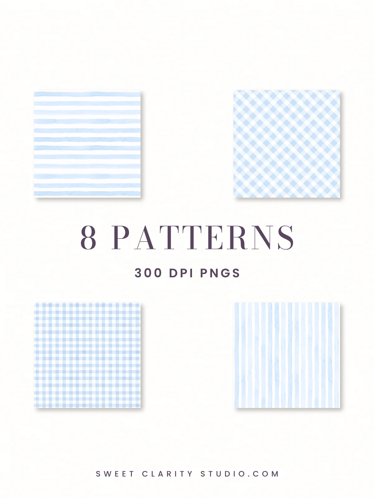 Pastel Blue Watercolor Gingham & Stripes Seamless Pattern Pack product image (4)