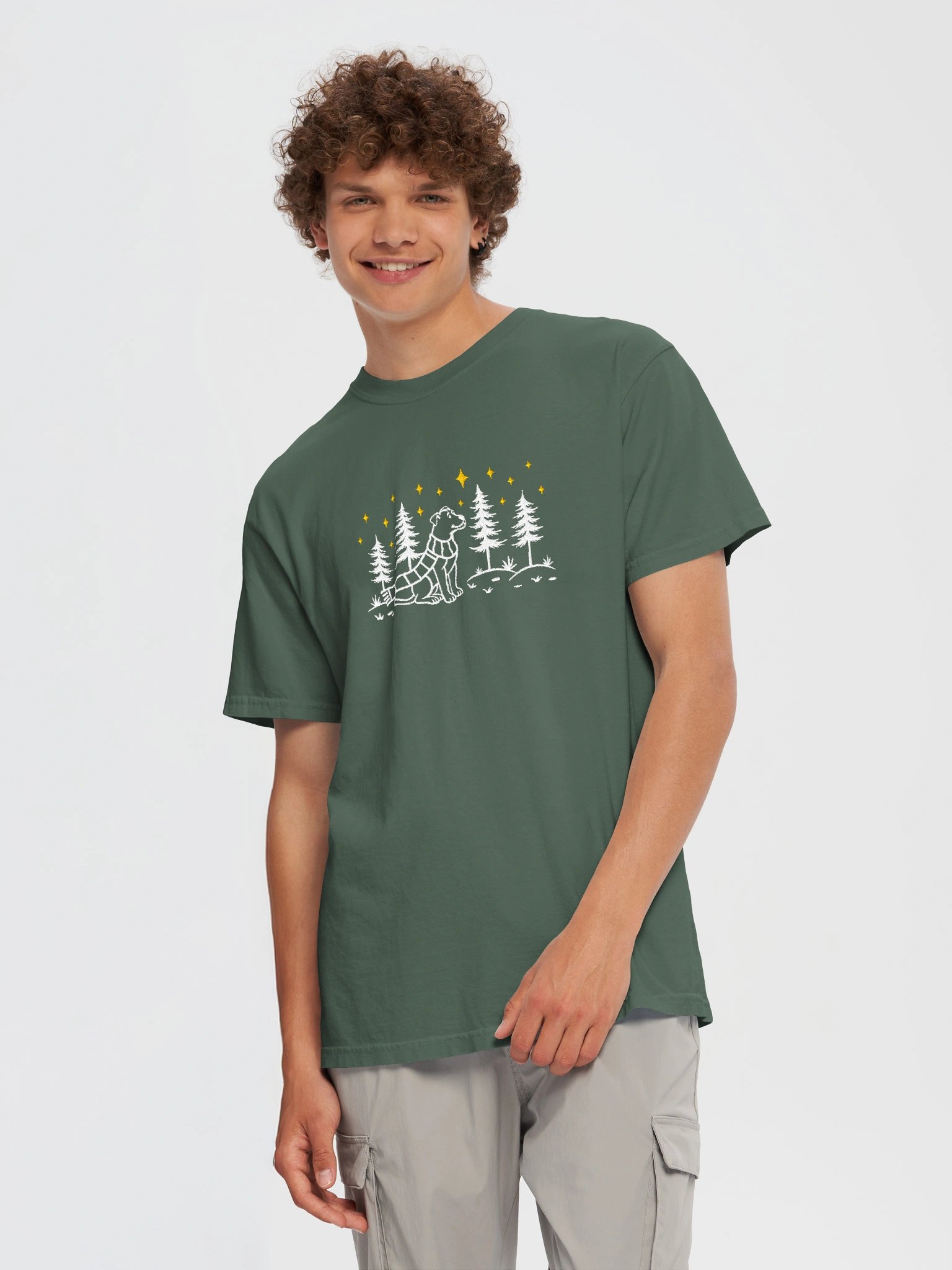 Pit Bull Terrier Winter/Christmas Line Art Design Embroidered T-Shirt product image (23)