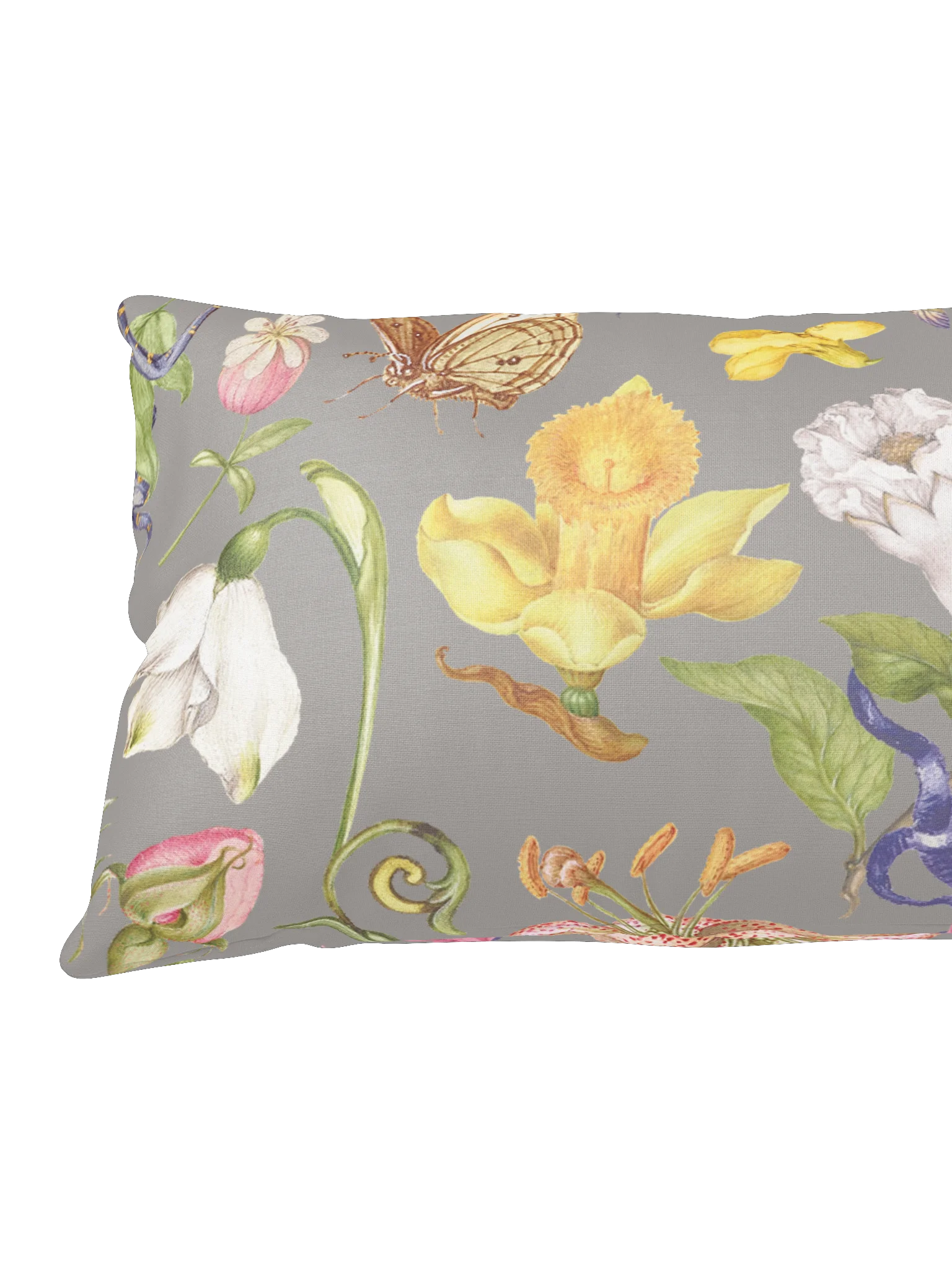Vintage-Inspired Floral & Butterfly All-Over Print Pillow – Gray product image (9)