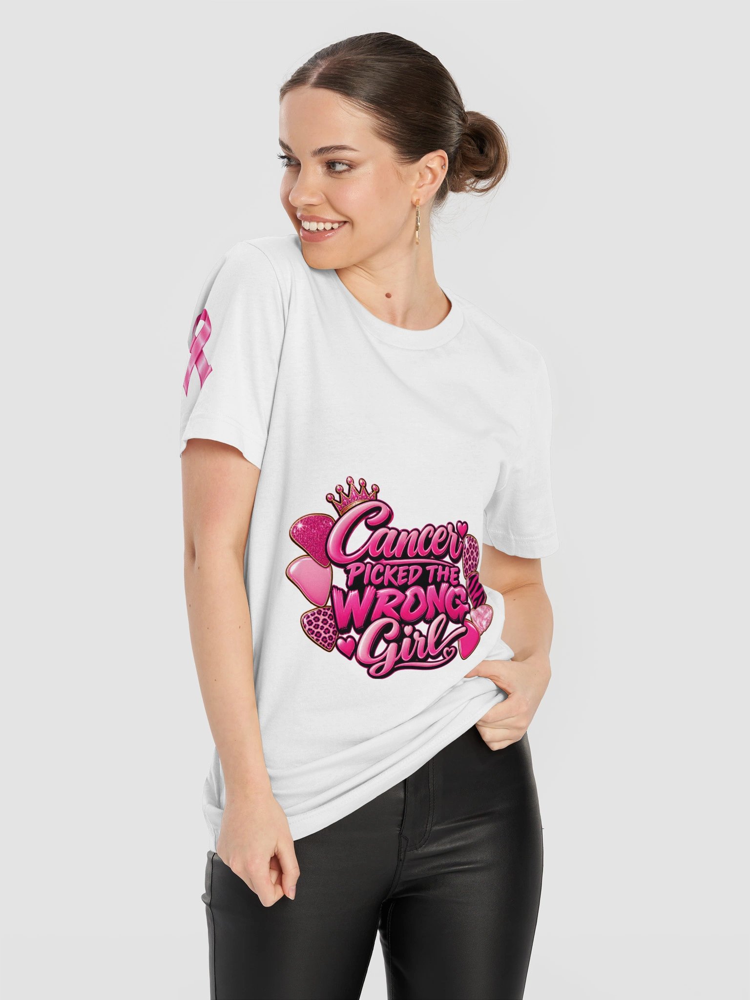 Cancer Picked the Wrong Girl Pink Heart Tee product image (116)
