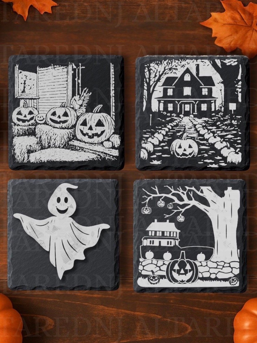 Halloween Engraved Slate 8-Piece Coaster Set Bundle product image (4)