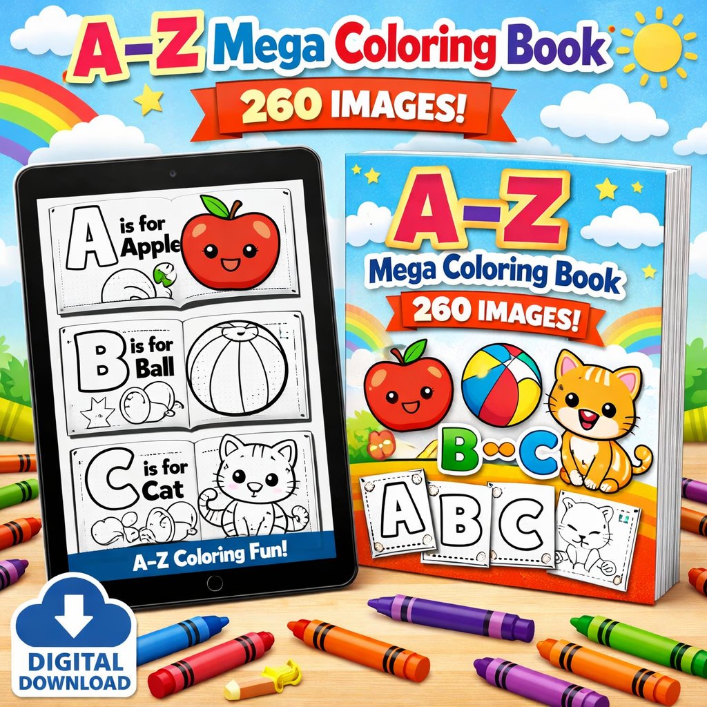 A–Z Mega Coloring Book | 260 Images | Alphabet Coloring Pages for Kids product image (1)