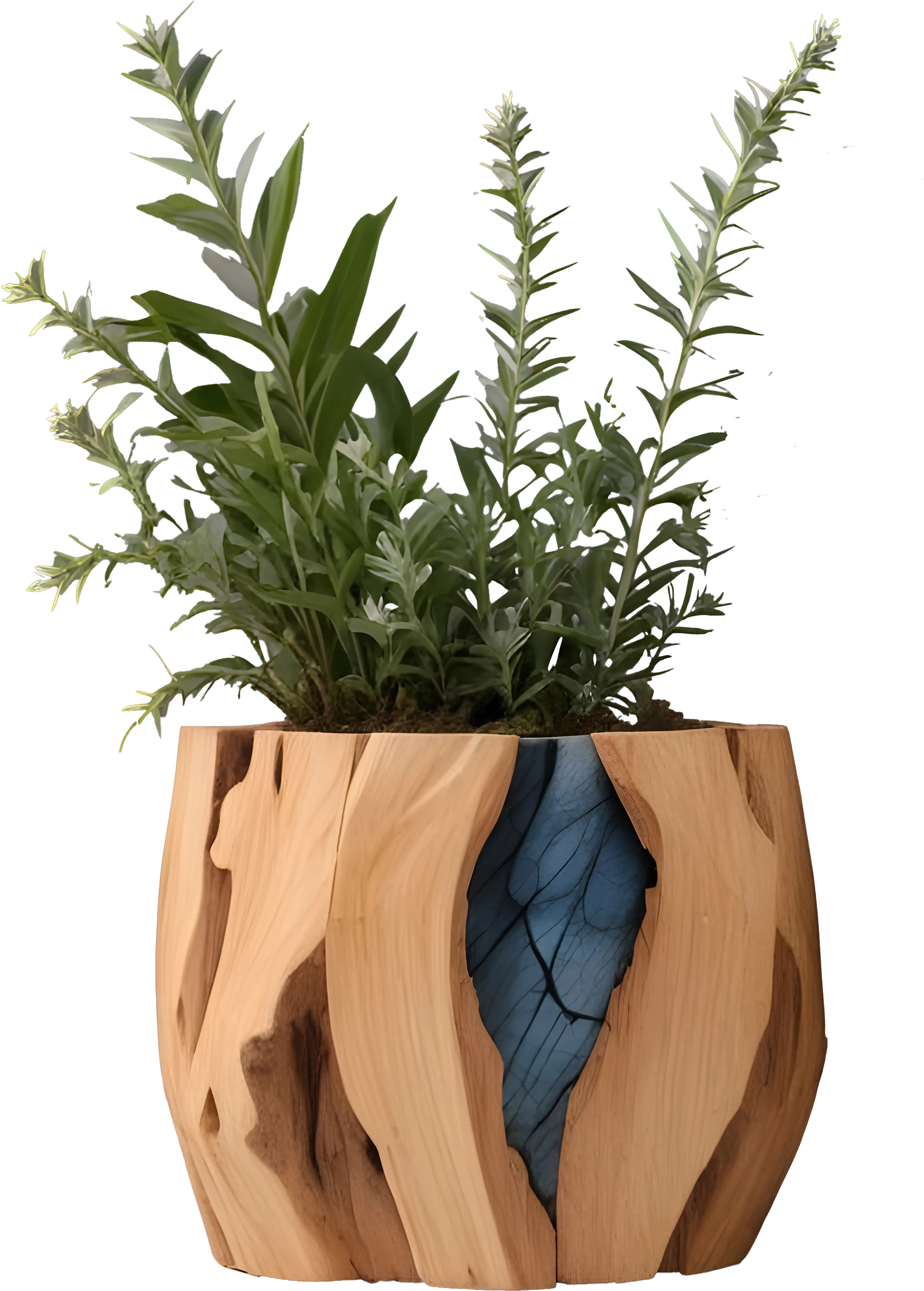 Celestial Grace – Boho Chic Wooden and Labradorite Vase PNG product image (1)