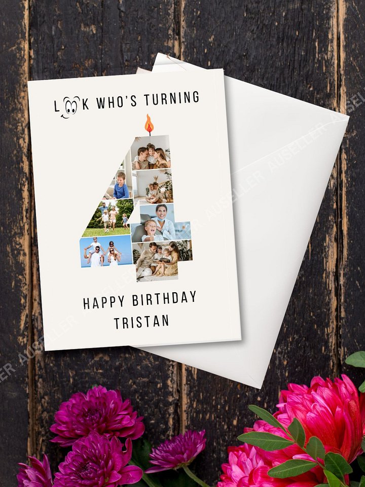 4th Birthday Number Photo Card Canva Template product image (2)