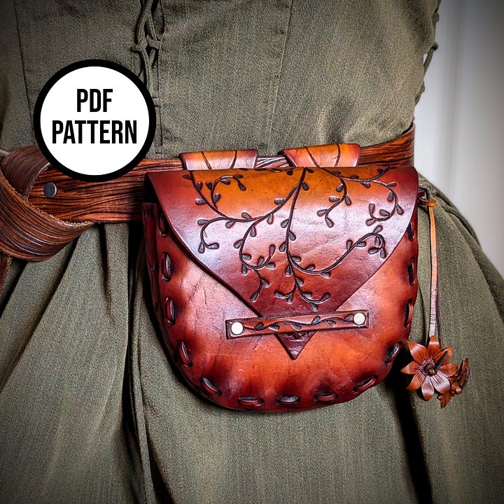 Leather Belt Pouch with Tooled Vines - PDF Pattern for Leatherwork product image (1)
