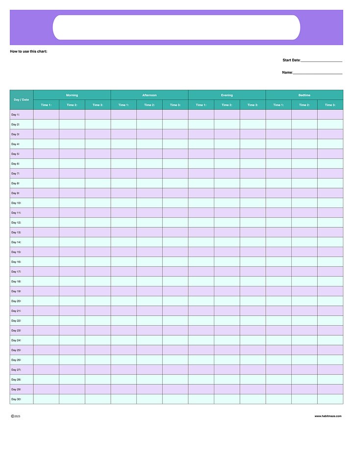 30 Day Blank Time Record Chart product image (1)