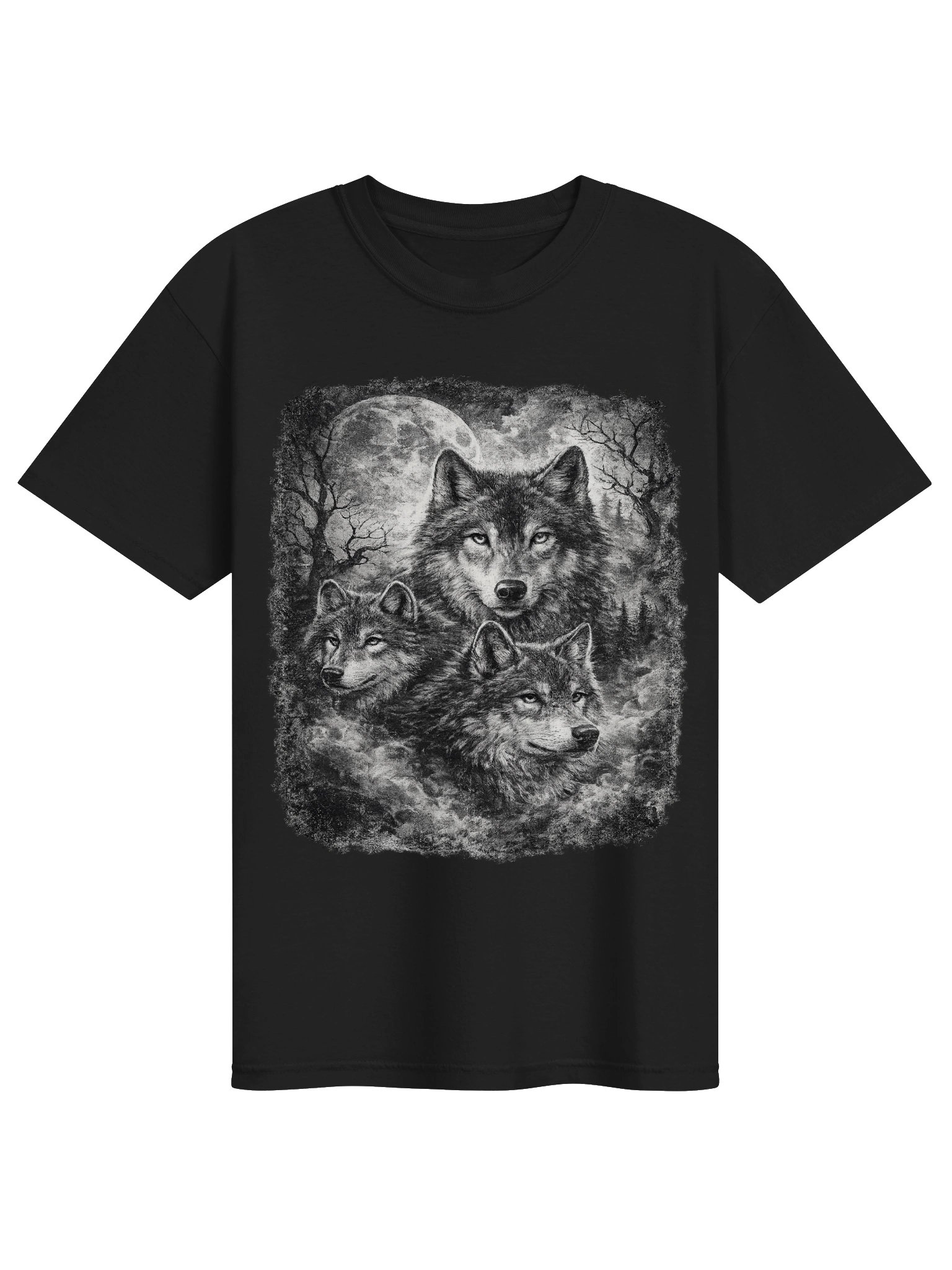 Moonlit Wolf Pack Graphic Tee | Vintage Wilderness Nature Shirt product image (2)