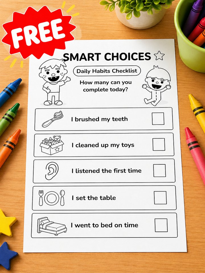 Smart Choices Kids Daily Habits Checklist with Roys Bedoys (Coloring Printable) product image (1)