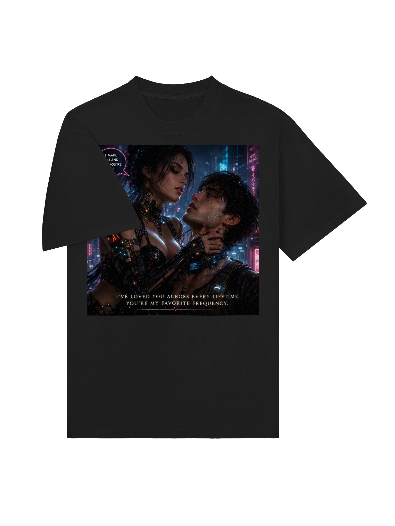 Cyberpunk Dark Romance T-Shirt, Futuristic Soulmate Graphic Tee Neon Lovers Unisex Oversized Shirt teen product image (4)