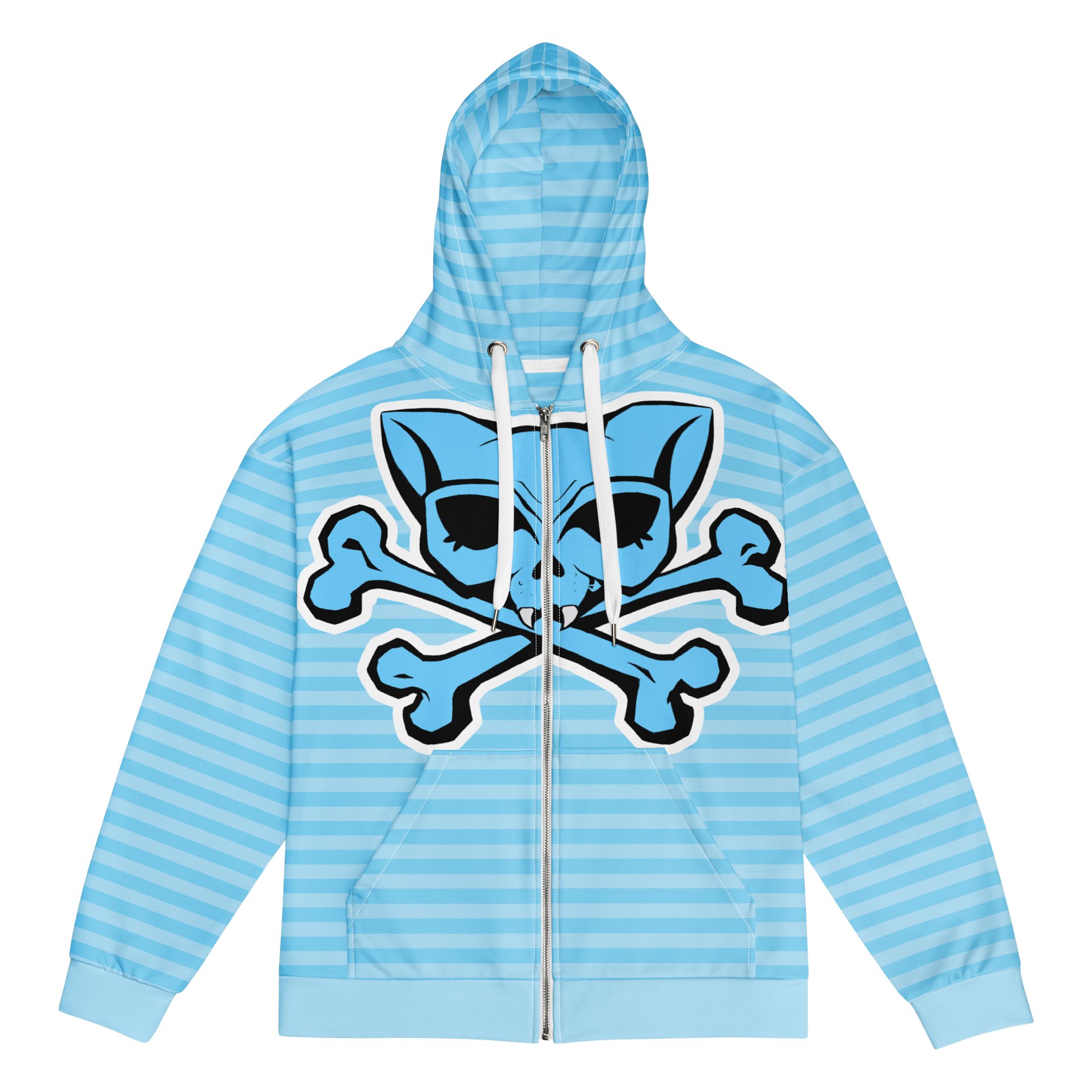 Light Blue Kat Skull Hoodie Stripped Hoodie product image (1)