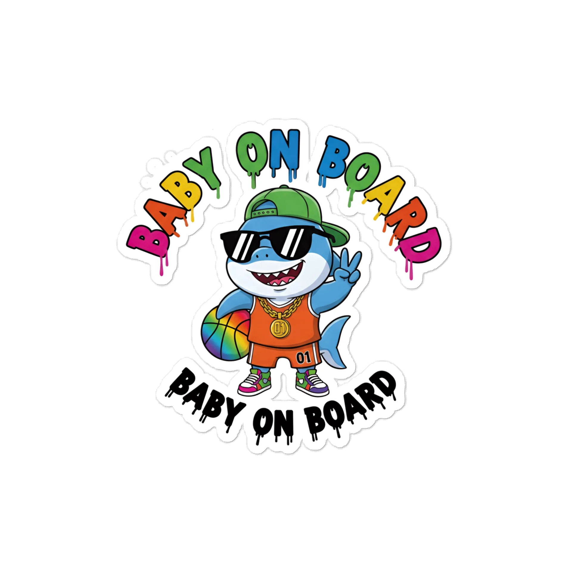 Funny Shark Basketball Baby on Board Sticker - 5x5 Weatherproof Vinyl Car Decal - Premium Shark Hoop Star Gift product image (1)