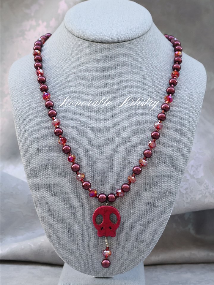 Burgundy Skull Howlite Necklace product image (1)