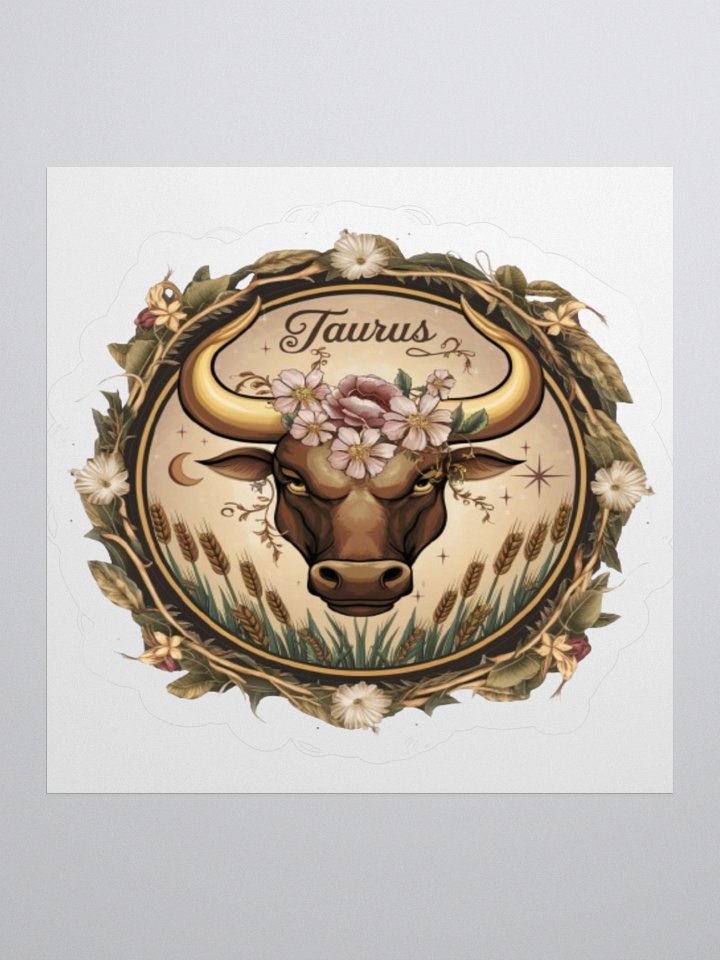 Exquisite Taurus Zodiac Sticker: Bull with Floral Wreath - Durable Vinyl product image (3)