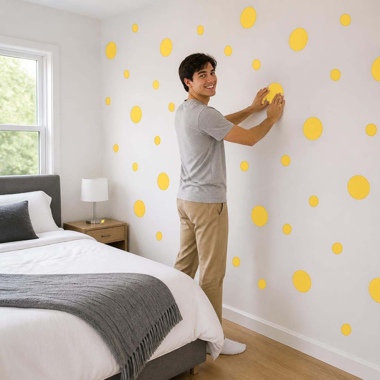 Yellow Polka Dot Wall Decals, 2" and 4" Vinyl Circle Stickers, Removable Dot Decals for Nursery, Kids Room, Playroom product image (4)