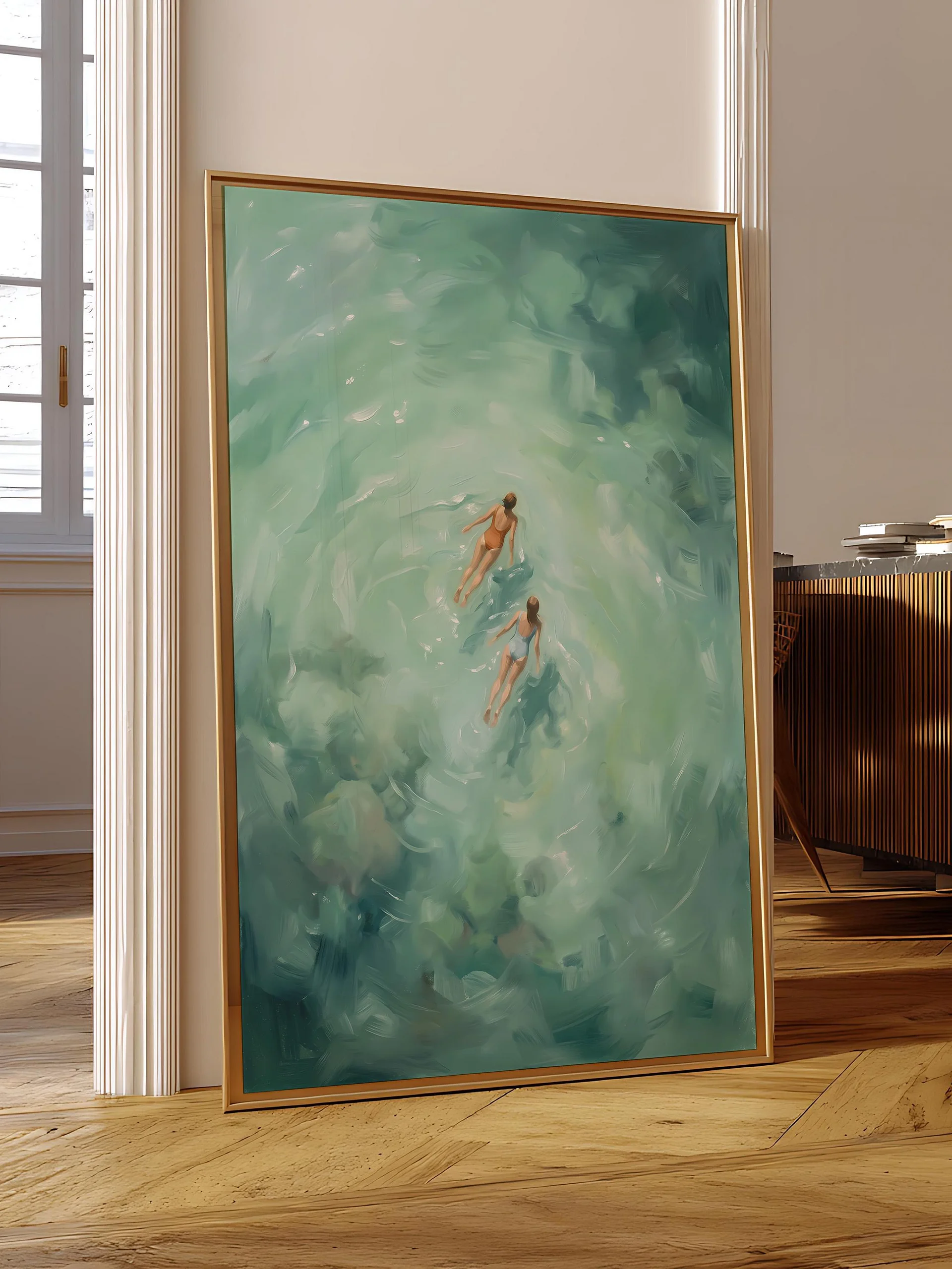 Swimming Women Wall Art | Aqua Pool Painting | Coastal Printable Decor | Minimalist Summer Poster | Digital Download product image (3)
