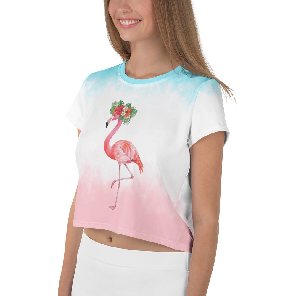Floral Flamingo Watercolor Crop Tee product image (3)