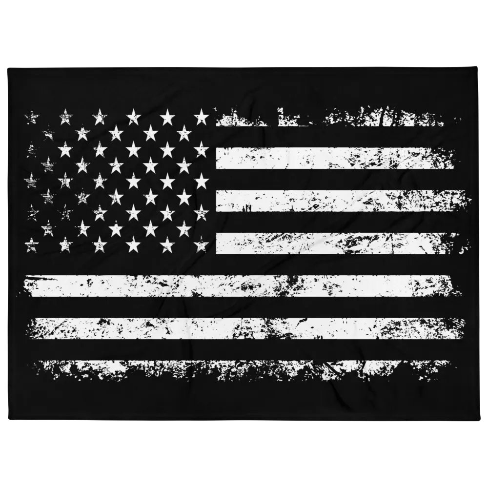 Patriotic Comfort: Distressed Stars and Stripes Black and White American Flag Throw Blanket product image (1)