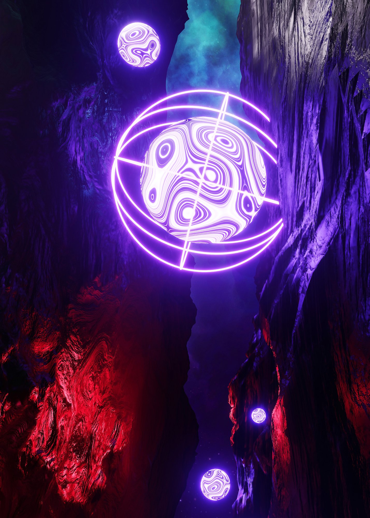 Neon landscape: Sphere [synthwave/vaporwave/cyberpunk] — Aesthetic retrowave poster product image (3)