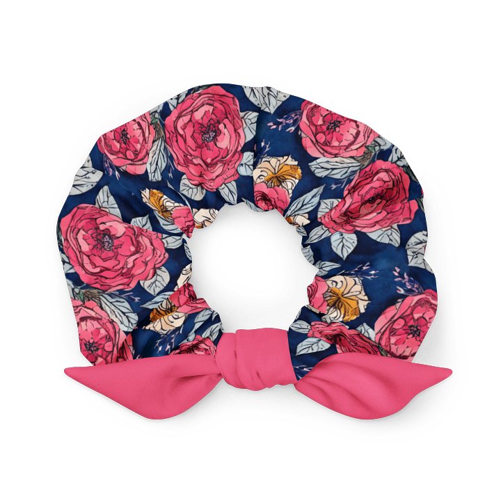 Eco-Friendly Navy Floral Bow Scrunchie – Recycled Stretch Fabric, Versatile Hair Accessory product image (1)