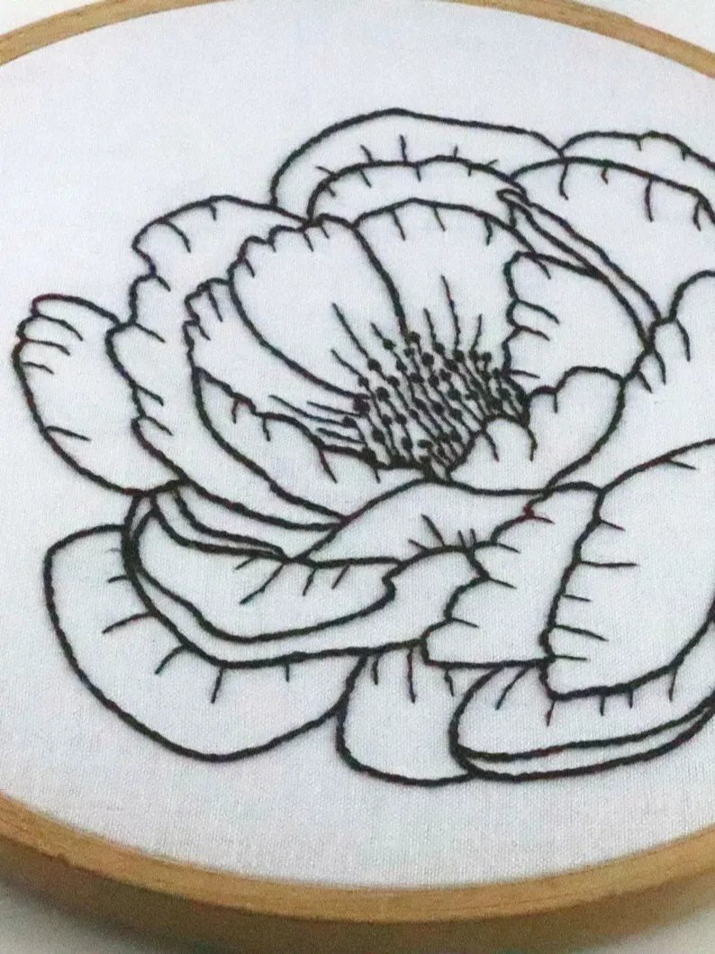 PDF easy floral hand embroidery digital pattern for beginners - simple Peony flower line art product image (6)