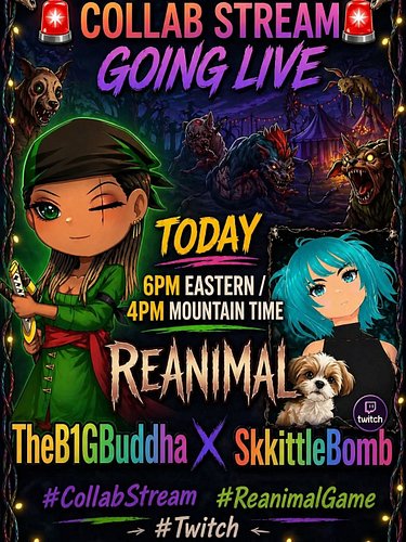 TODAY 👀🔥

Back in Reanimal with SkkittleBomb and yeah… it’s about to get CRAZY 😈

🕕 6PM EST | 4PM MT
📍 Live on Twitch

Pull u...