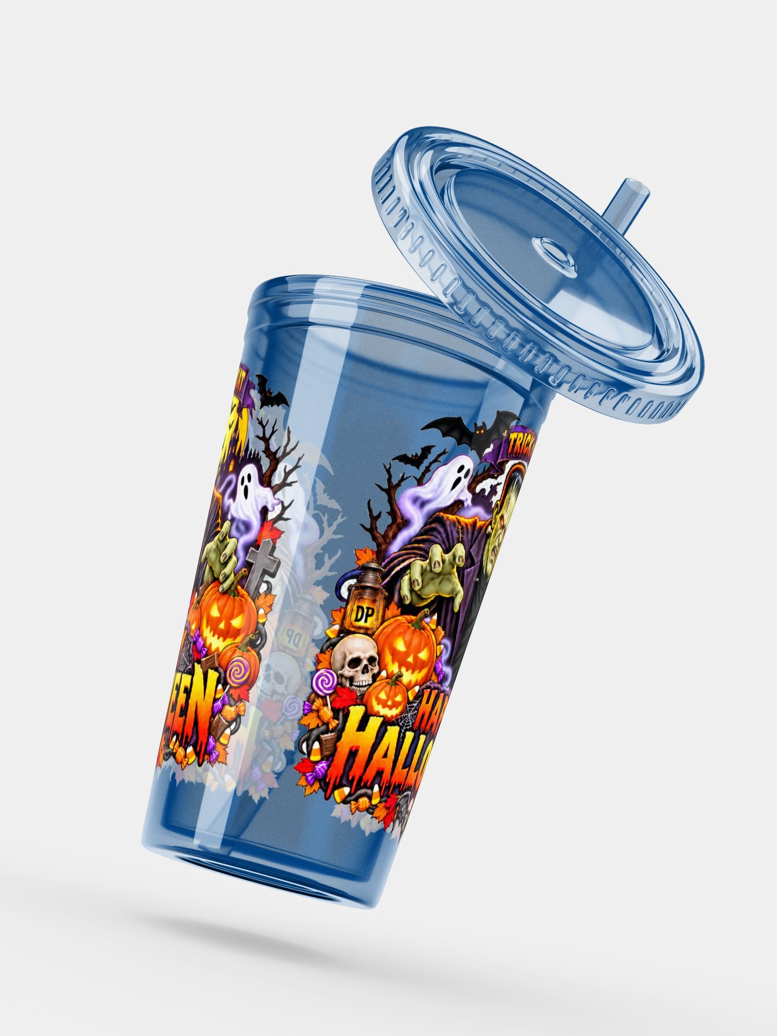 Frankenstein Happy Halloween Double Wall Clear Plastic Tumbler product image (10)