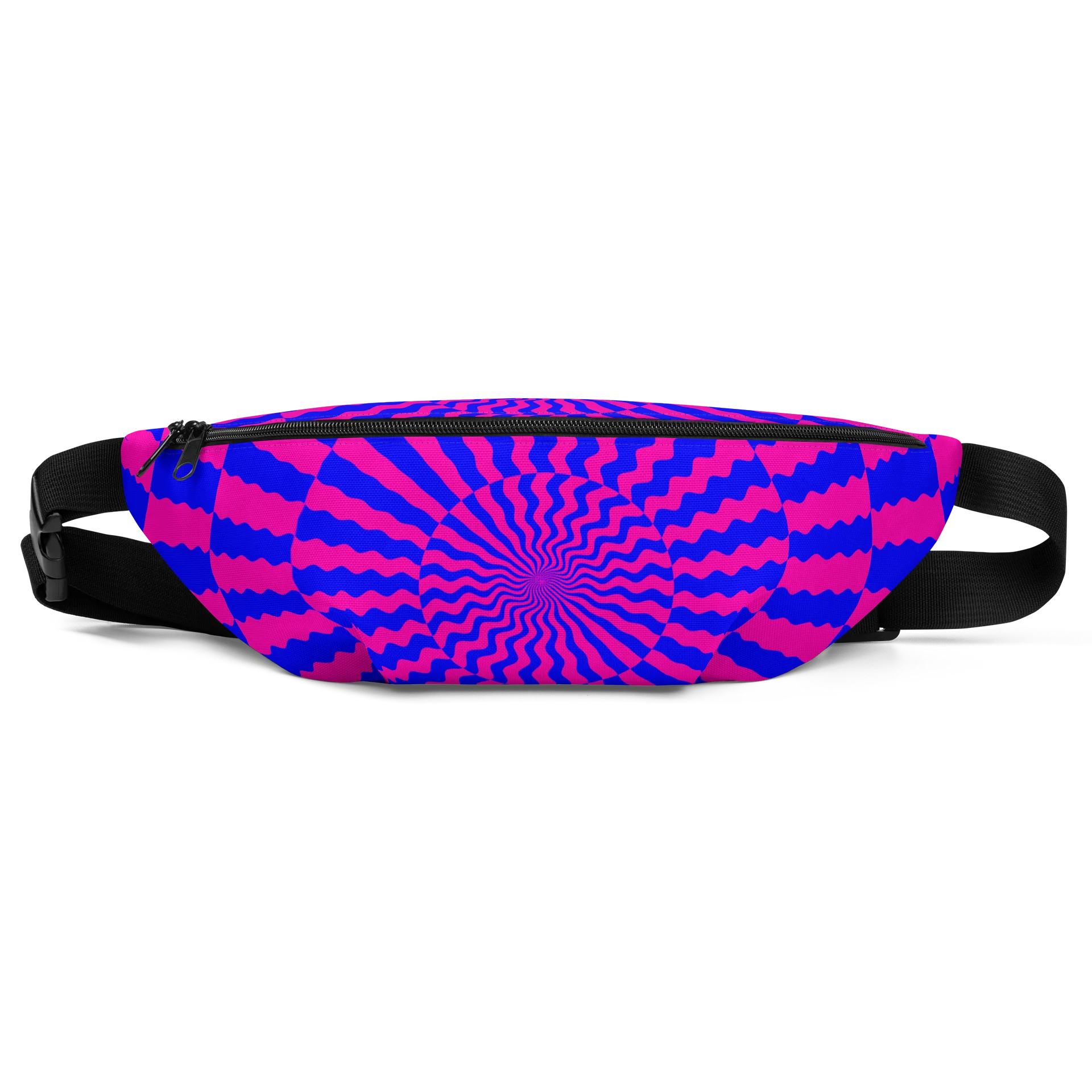 Psychedelic Spiral Festival Fanny Pack, Trippy Illusion Art Techno Lover Rave Bag, Neon Pink Blue Cotton Candy Colors Twisted Accessories product image (1)