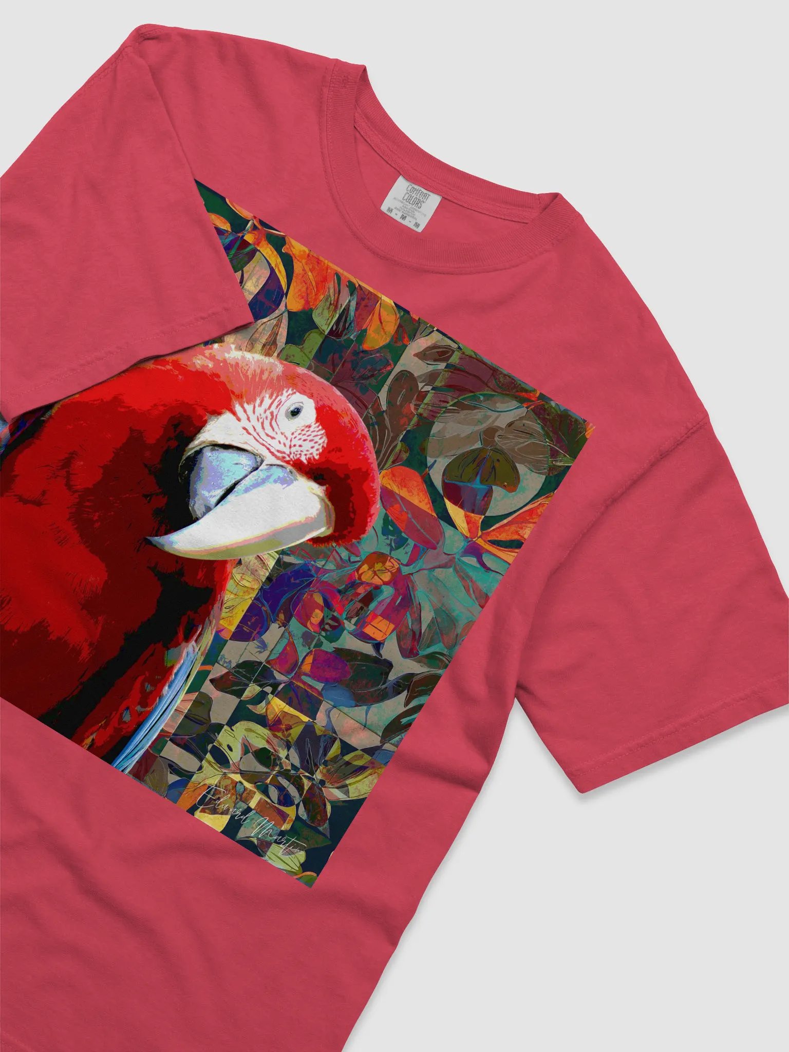 'Perdon?' by Edward Martin : Vibrant Parrot Paradise T-Shirt product image (1)