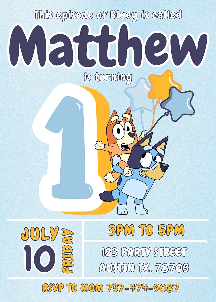 Digital Bluey Birthday Invitation- All numbers 1-10 -Kids Boy Party Invite, Canva Template for Digital Download product image (2)