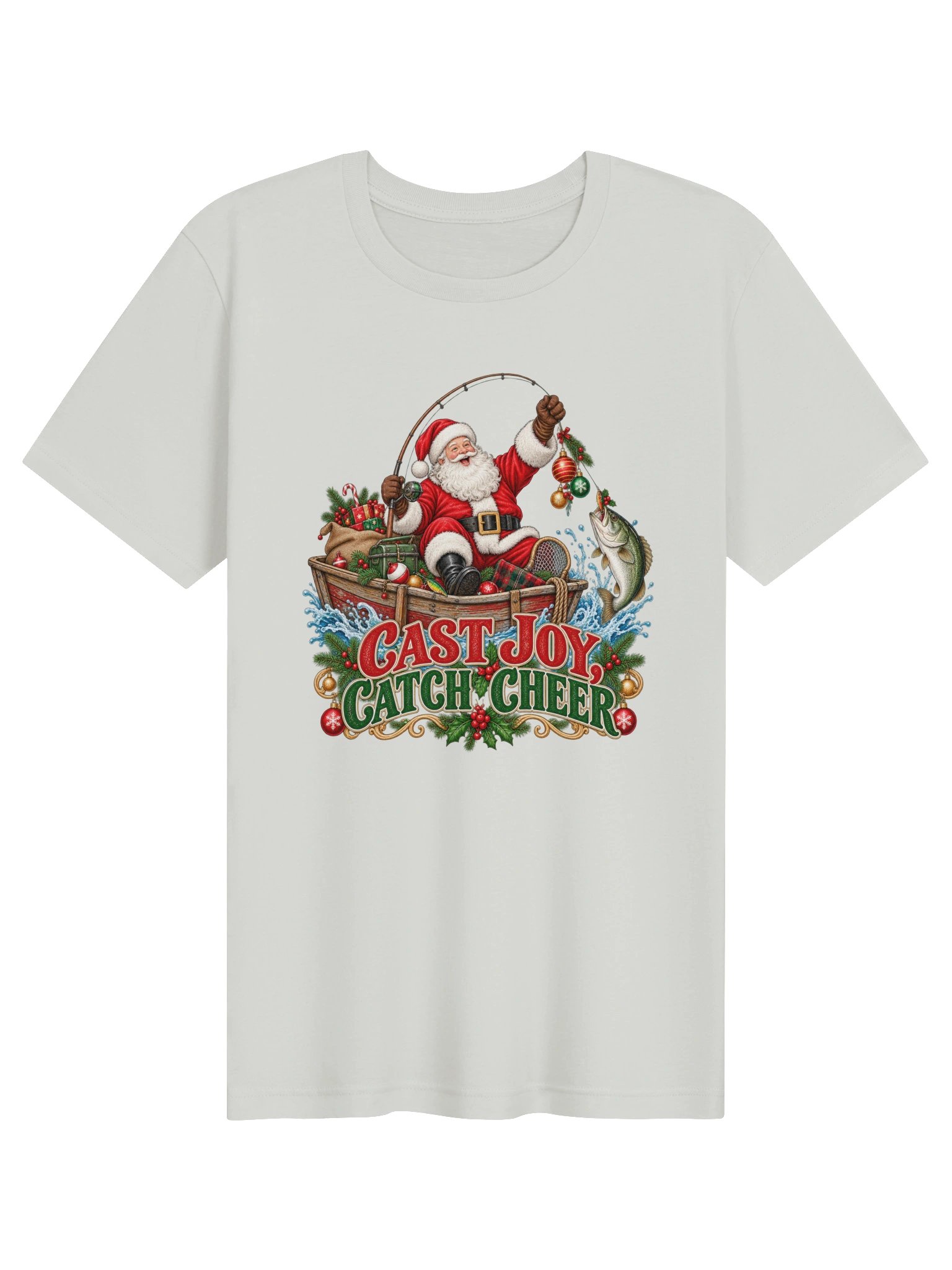 Cast Joy, Catch Cheer Christmas Fishing T-Shirt | Santa Fishing Holiday Tee product image (2)