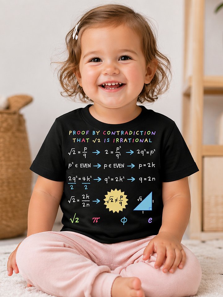 Proof by Contradiction: Square Root of 2 is Irrational - Math Toddler T-Shirt in Black product image (2)