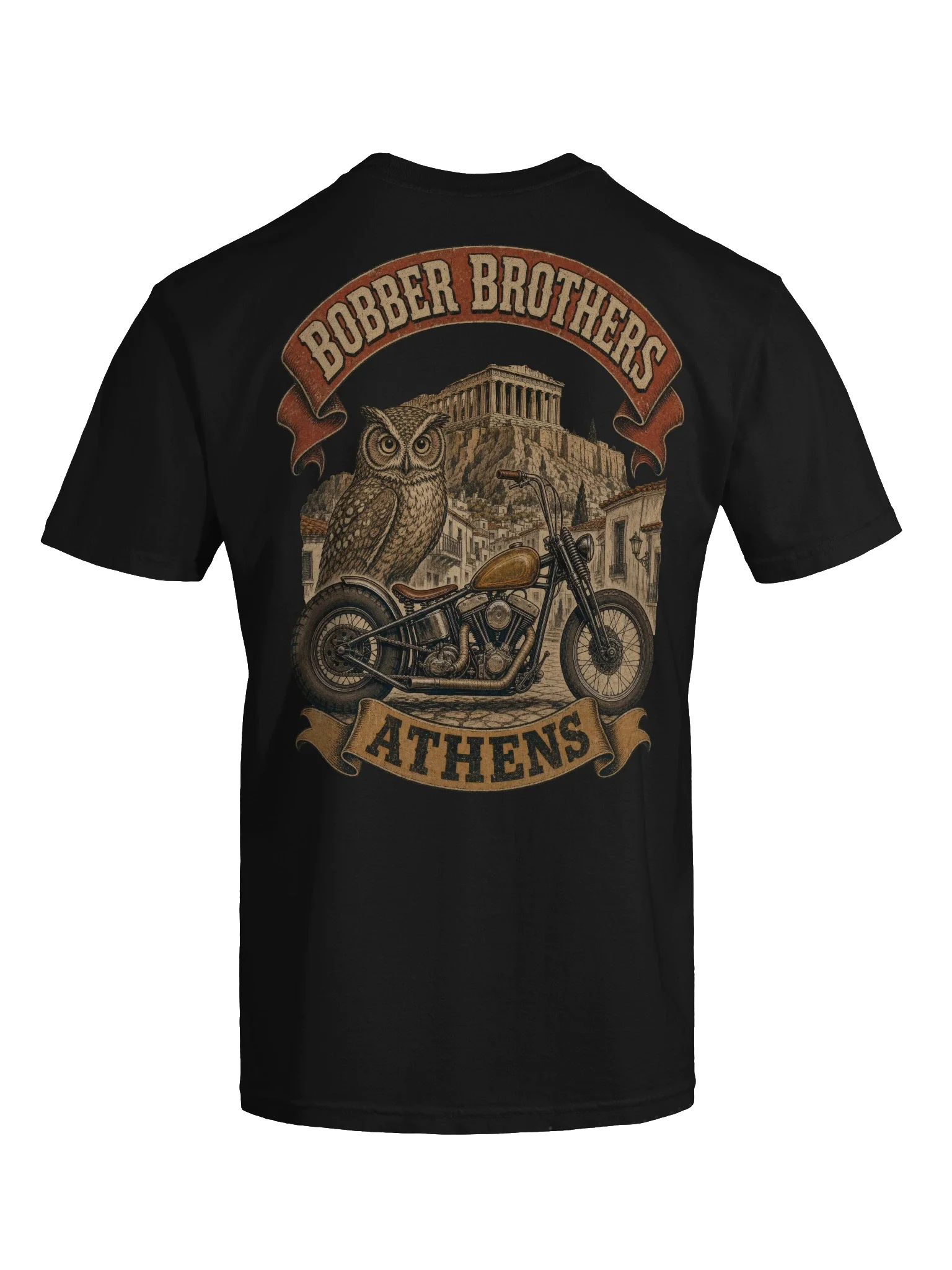 Athens motorcycle t-shirt design by Bobber Brothers