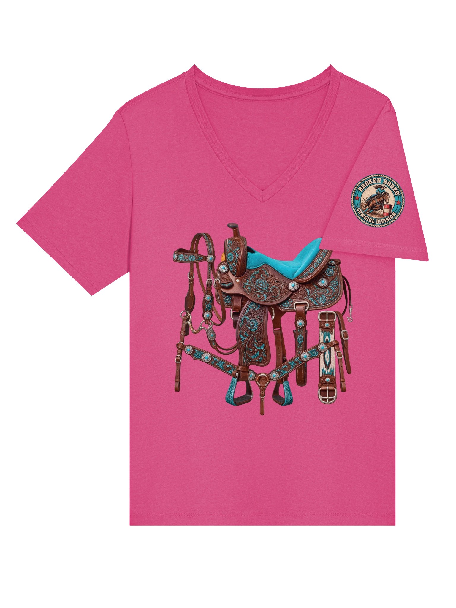 Turquoise Saddle Cowgirl V-Neck T-Shirt | BROKEN RODEO™ product image (42)