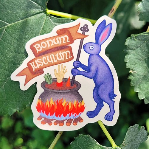 made some goofy little medieval rabbit stickers! the text says 