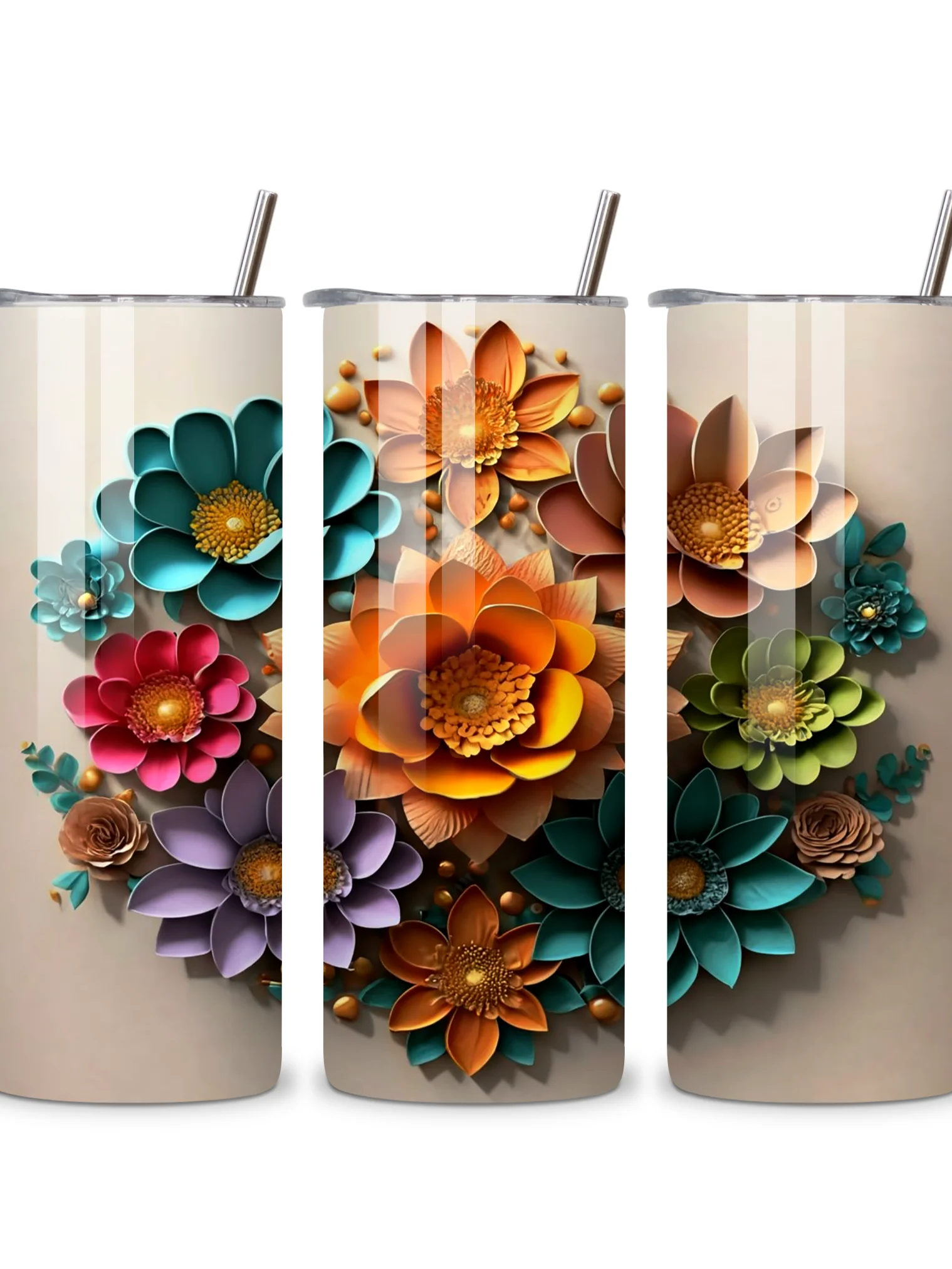 Floral Bloom 20oz Skinny Tumbler with Metal Straw – Vibrant Multicolor Flower Design – Double-Walled Insulated Stainless Steel Tumbler Gift for Flower Lovers and Nature Enthusiasts product image (4)