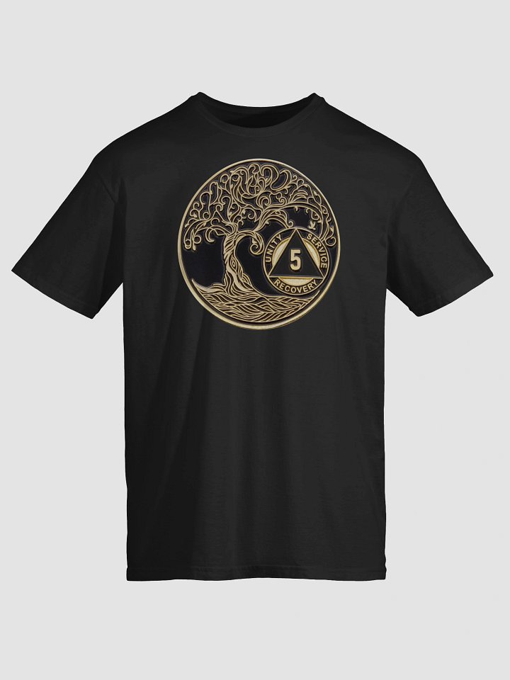Twisted Tree of Life 5th Year Sobriety Black Medallion | Recovery T-Shirt Inspiring Sobriety product image (1)