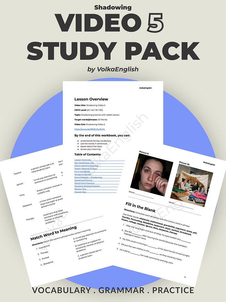 How to Start Thinking in English | A1-B2 Beginner Practice - Shadowing Video 5 Study Pack product image (1)