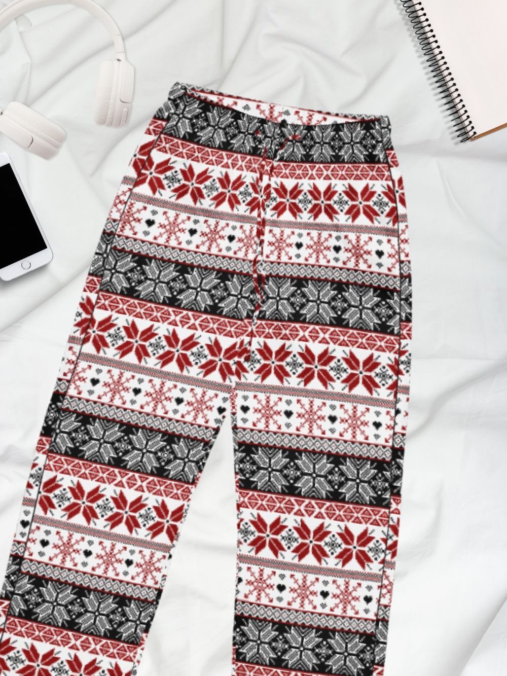 Winter Fair Isle Pattern Pyjama Pants, Red & Black product image (1)