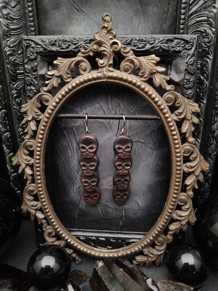Earrings Brass Copper - Copper Skull Stack product image (2)